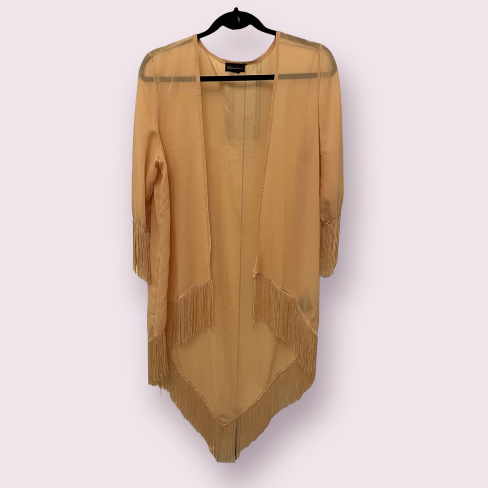 Sheer kimono with fringe